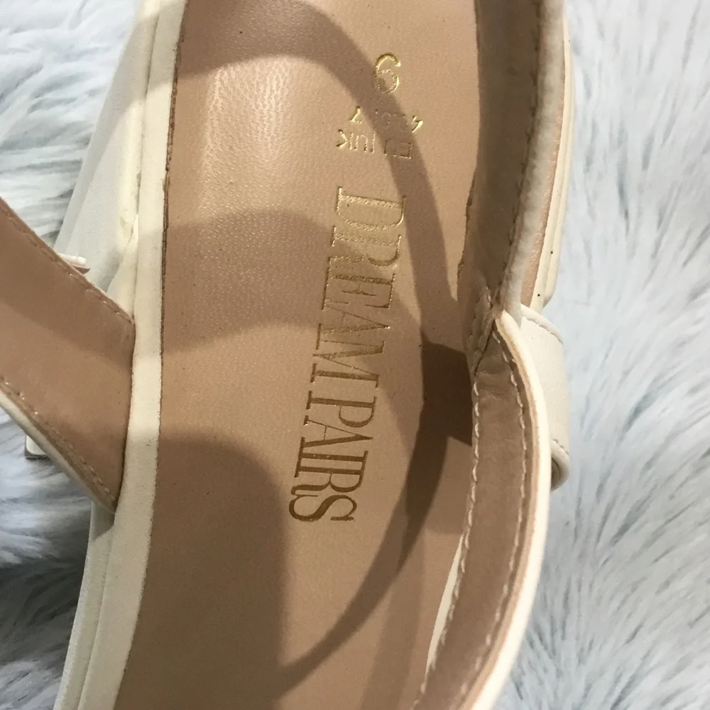 Women's Cream Block Heel Ankle-Strap Sandals